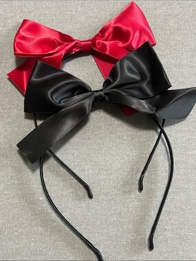 New 2pc Satin Bow Headbands - Black & Red